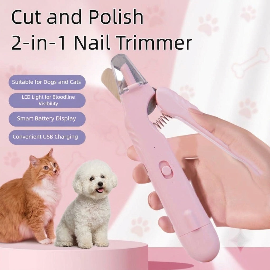 2-in-1 dog nail clippers with LED light and grinder
