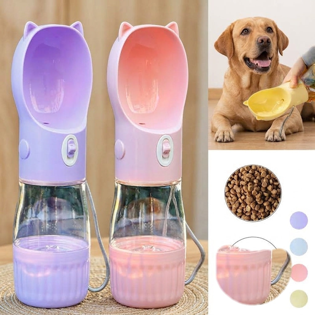 Portable dog water bottle with travel bowl