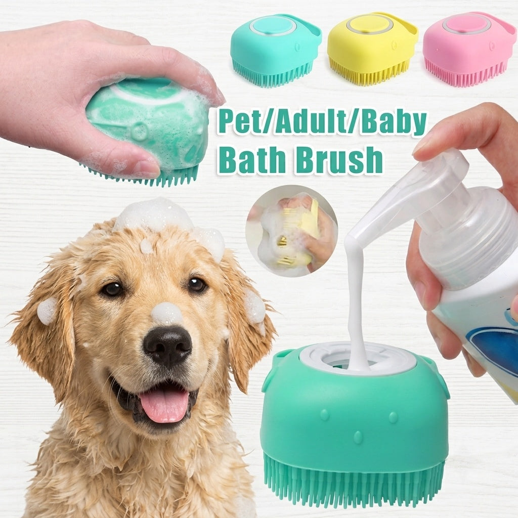 Silicone dog bath brush with shampoo dispenser
